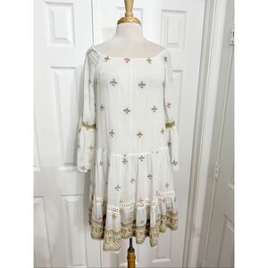 Miss June Paris Boho Gauze Mila Off-Shoulder Dress Pastel Embroidered Sequin NWT